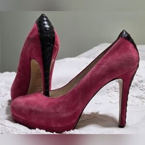 Vintage Nine West Pink Suede+Black Heels | Mob Wife Office Siren Valentines 7.5